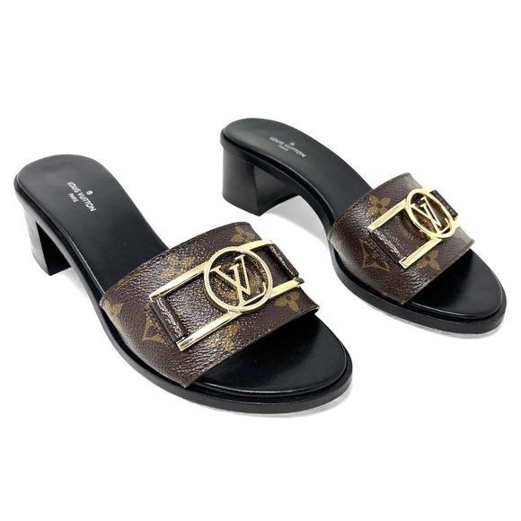 Louis Vuitton Shoes - Louis Vuitton Lock It Mule Heeled Sandals Brown Monogram Canvas LV Logo Size 37